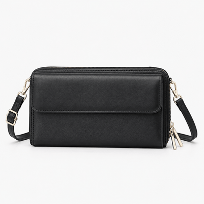 The Sunday Avenue Black Charlotte Black RFID Blocking Crossbody Bag with Touchscreen Phone Pocket