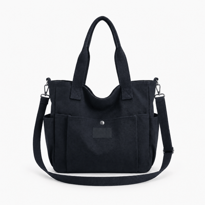 The Sunday Avenue Black Claire Structured Canvas Tote Bag for 15.6" Laptops