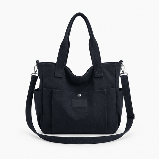 The Sunday Avenue Black Claire Structured Canvas Tote Bag for 15.6" Laptops