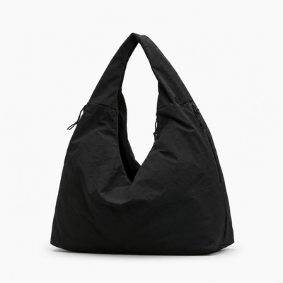 The Sunday Avenue Black Clara Yellow Nylon Hobo Bag with Multiple Pockets