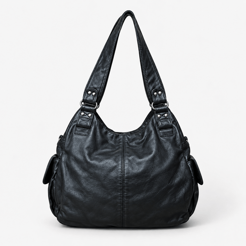 Clémentine Black Faux Leather Multi-Pocket Shoulder Bag