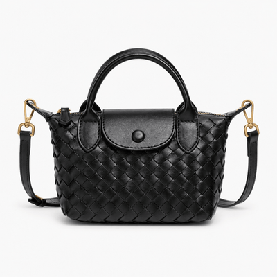The Sunday Avenue Black Dark Brown Woven Mini Crossbody Bag with Top Handles