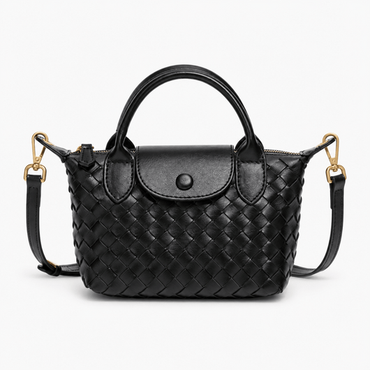 The Sunday Avenue Black Dark Brown Woven Mini Crossbody Bag with Top Handles