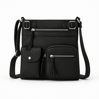 The Sunday Avenue Black Dusty Pink Faux Leather Multi-Pocket Crossbody Bag