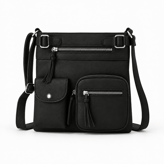The Sunday Avenue Black Dusty Pink Faux Leather Multi-Pocket Crossbody Bag