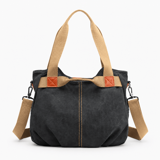 The Sunday Avenue Black Eleanor Blue Canvas Tote Bag with Detachable Crossbody Strap