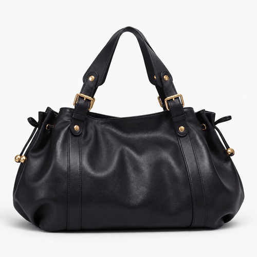 Enora Large Black Faux Leather Bowling Handbag