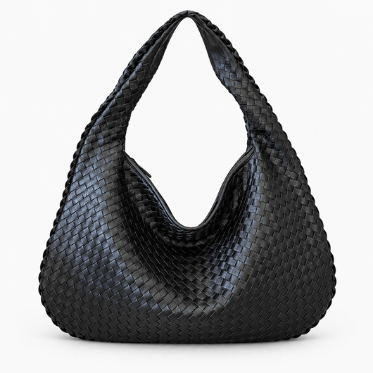 The Sunday Avenue Black Evelien Brown Woven Faux Leather Hobo Bag