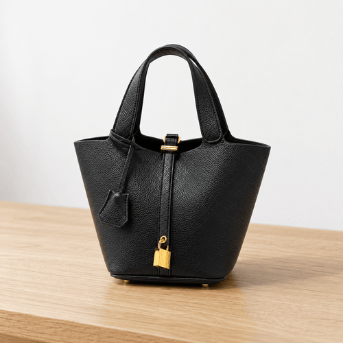 Grained Leather Bucket Bag with Gold-Tone Padlock - Petronella