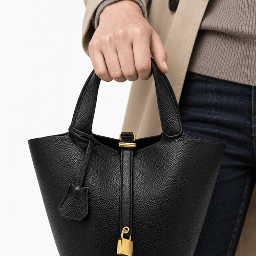 Grained Leather Bucket Bag with Gold-Tone Padlock - Petronella