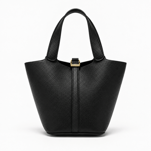 Grained Leather Bucket Bag with Gold-Tone Padlock - Petronella