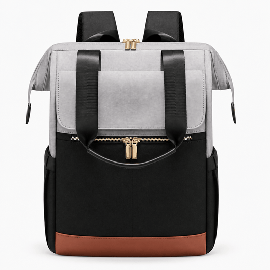 The Sunday Avenue Black/Grey Emiko Beige & Brown Colourblock Oxford Laptop Backpack