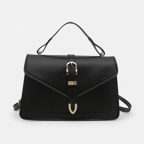 Isaline Small Black Crossbody Handbag with Gold-Tone Flap