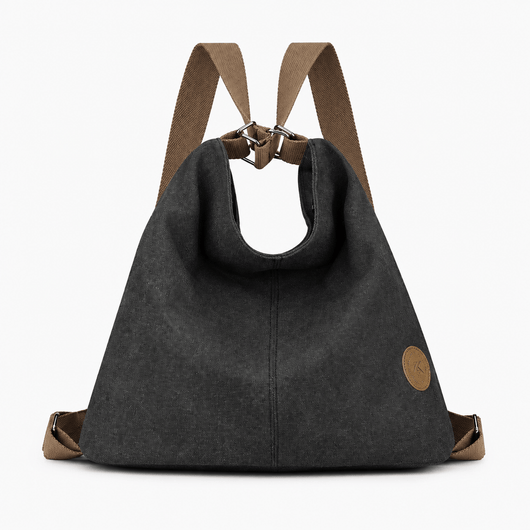The Sunday Avenue Black Khloe Grey Canvas Convertible Shoulder Bag and Backpack