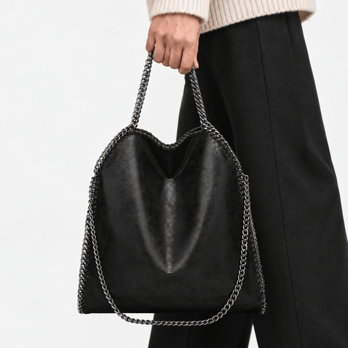 Konie Black Leather Slouchy Shoulder Handbag with Chain Strap