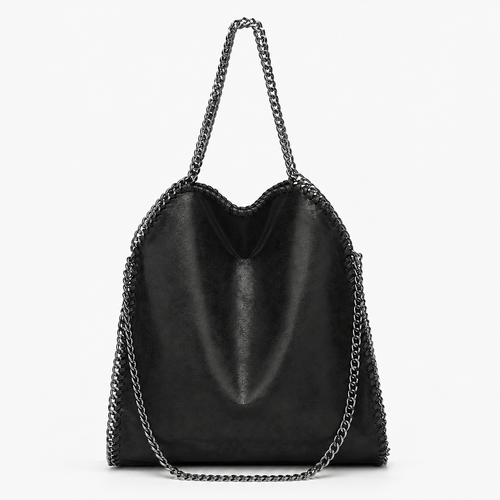 Konie Black Leather Slouchy Shoulder Handbag with Chain Strap