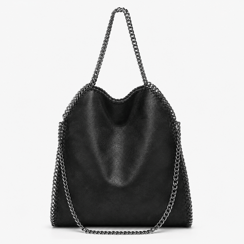 Konie Black Leather Slouchy Shoulder Handbag with Chain Strap