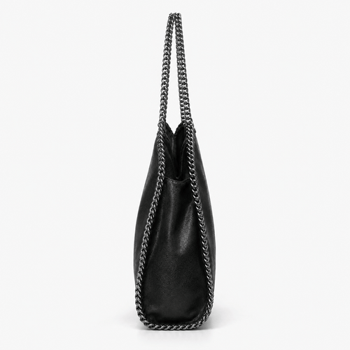 Konie Black Leather Slouchy Shoulder Handbag with Chain Strap