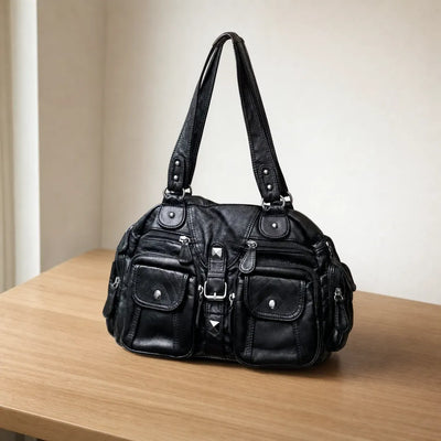 The Sunday Avenue Black Large Retro Shoulder Bag - Matilda
