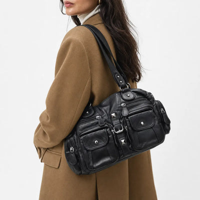 The Sunday Avenue Black Large Retro Shoulder Bag - Matilda