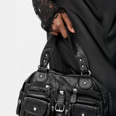 The Sunday Avenue Black Large Retro Shoulder Bag - Matilda