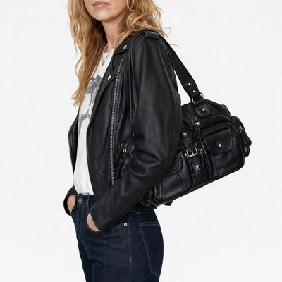 The Sunday Avenue Black Large Retro Shoulder Bag - Matilda