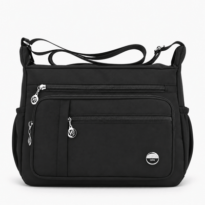 The Sunday Avenue Black Lindsey Black Nylon Multi-Pocket Shoulder Bag
