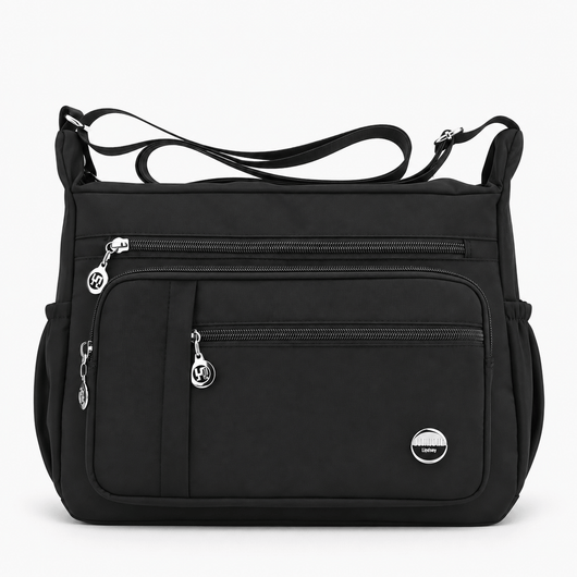 The Sunday Avenue Black Lindsey Black Nylon Multi-Pocket Shoulder Bag