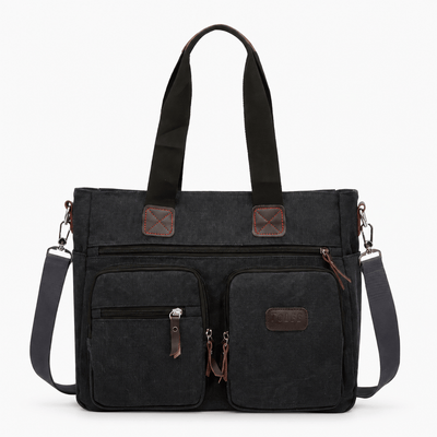 The Sunday Avenue Black Madeline Brown Canvas Multi-Pocket Tote Bag