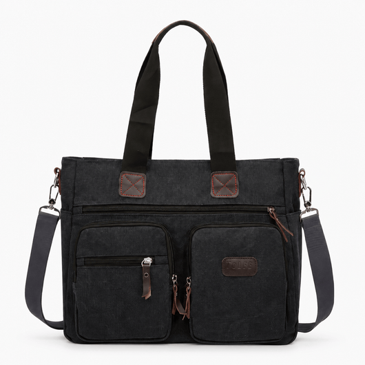 The Sunday Avenue Black Madeline Brown Canvas Multi-Pocket Tote Bag
