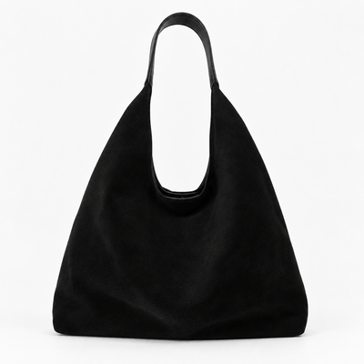 The Sunday Avenue Black Maëly Brown Faux Suede Tote Bag with Matching Pouch