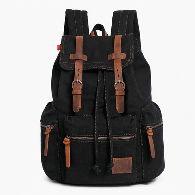 The Sunday Avenue Black Men's Vintage Brown Canvas Backpack with Leather Straps