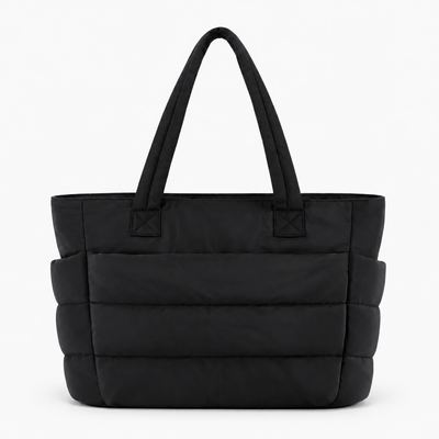 The Sunday Avenue Black Off-White Quilted Puffer Tote Bag