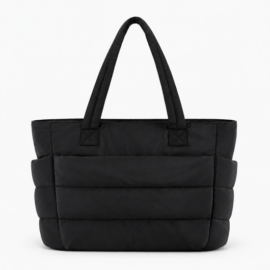 The Sunday Avenue Black Off-White Quilted Puffer Tote Bag