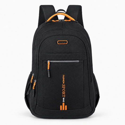The Sunday Avenue Black/Orange Black Oxford Multi-Pocket Student School Backpack