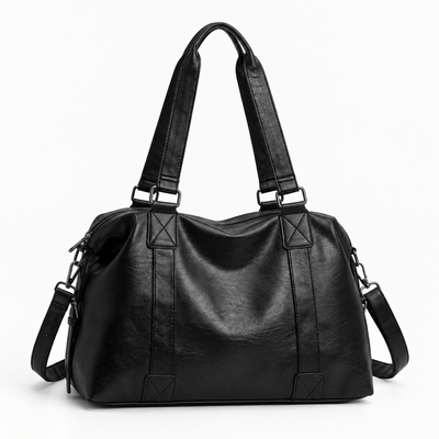 The Sunday Avenue Black Solena Large Black Leather Tote Bag with Removable Shoulder Strap