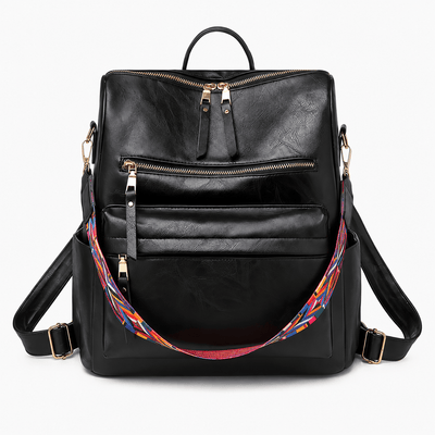The Sunday Avenue Black Sophia Brown Convertible Vegan Leather Backpack Purse