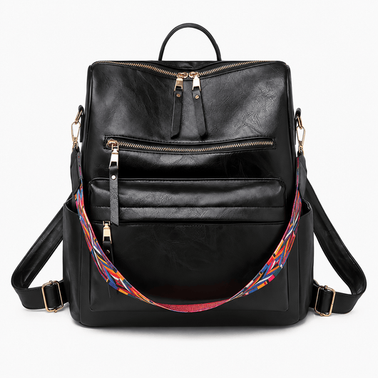 The Sunday Avenue Black Sophia Brown Convertible Vegan Leather Backpack Purse