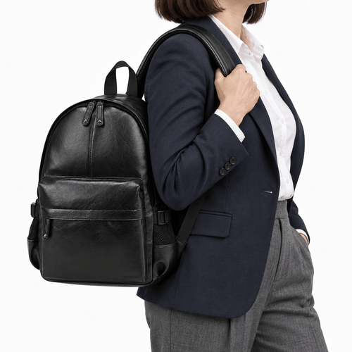 Waterproof PU Leather 17-Inch Laptop Backpack - Persephone