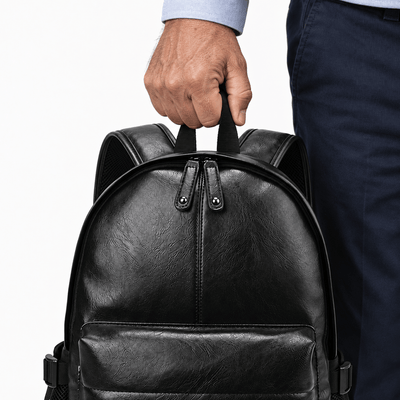 The Sunday Avenue Black Waterproof PU Leather 17-Inch Laptop Backpack