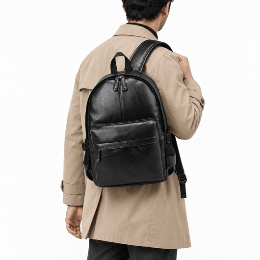 The Sunday Avenue Black Waterproof PU Leather 17-Inch Laptop Backpack