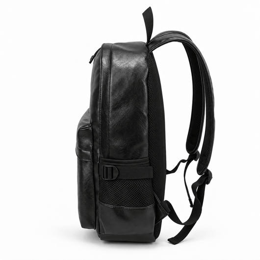 The Sunday Avenue Black Waterproof PU Leather 17-Inch Laptop Backpack