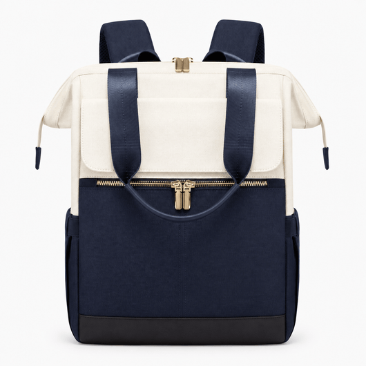 The Sunday Avenue Black/White Emiko Beige & Brown Colourblock Oxford Laptop Backpack