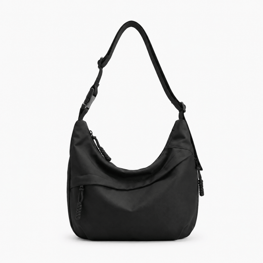 The Sunday Avenue Black White Nylon Hobo Shoulder Bag with Zip Closure