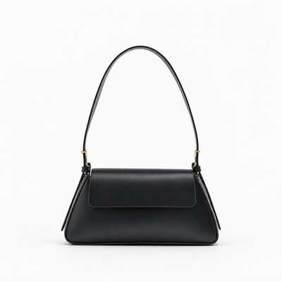 The Sunday Avenue Black Women's Black Compact Shoulder Bag with Flap Closure
