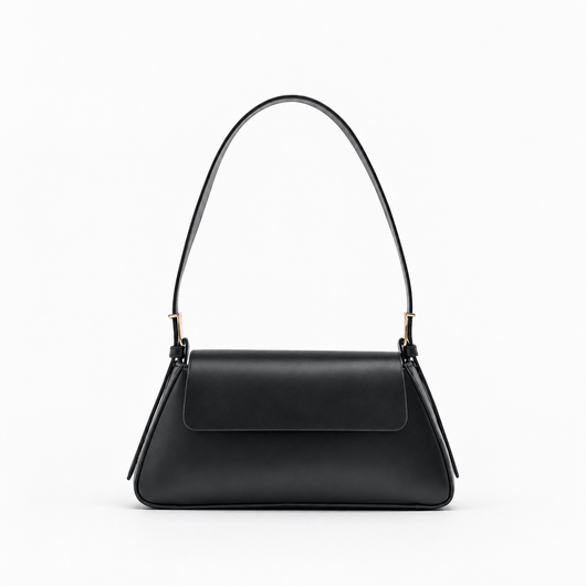 The Sunday Avenue Black Women's Black Compact Shoulder Bag with Flap Closure