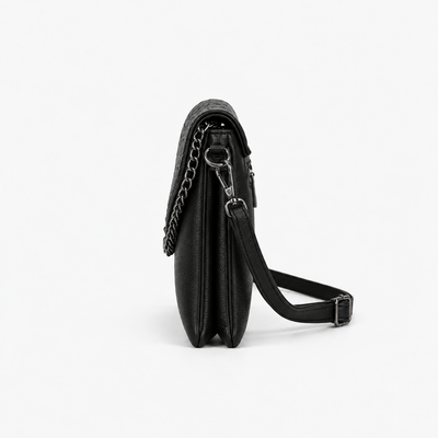 The Sunday Avenue Black Women's Black Faux Leather Crossbody Bag with Chain Detail