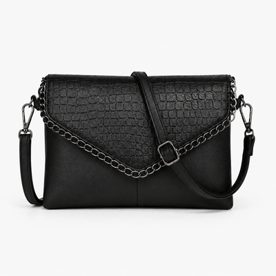 The Sunday Avenue Black Women's Black Faux Leather Crossbody Bag with Chain Detail