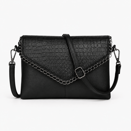 Women's Faux Leather Crossbody Bag with Chain Detail - Sabina
