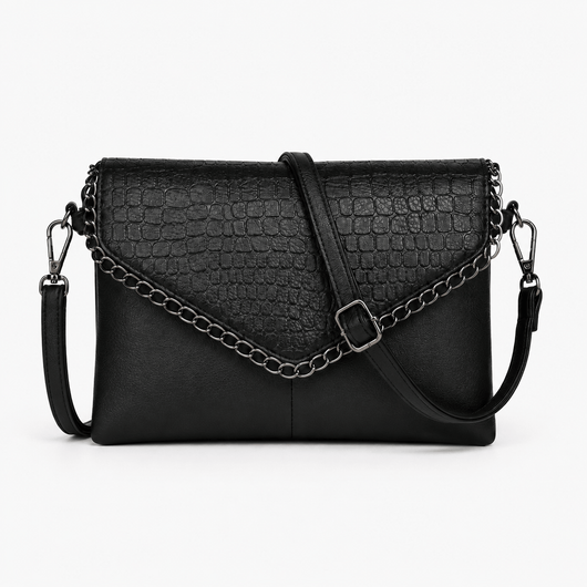 The Sunday Avenue Black Women's Black Faux Leather Crossbody Bag with Chain Detail